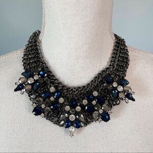 GUESS | Chainlink Blue & Black Rhinestone Embellished Statement Necklace